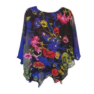 Sterling Styles Artsilk Topper Floral  Boho Art To Wear Flowy Top Blouse Large